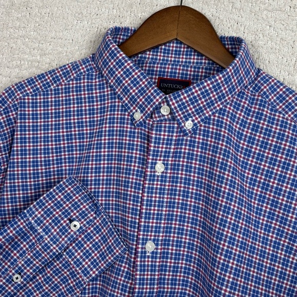 Untuckit Shirt Mens XXL Blue Red Plaid St Macaire 100% Cotton Button Down Preppy - Picture 1 of 12